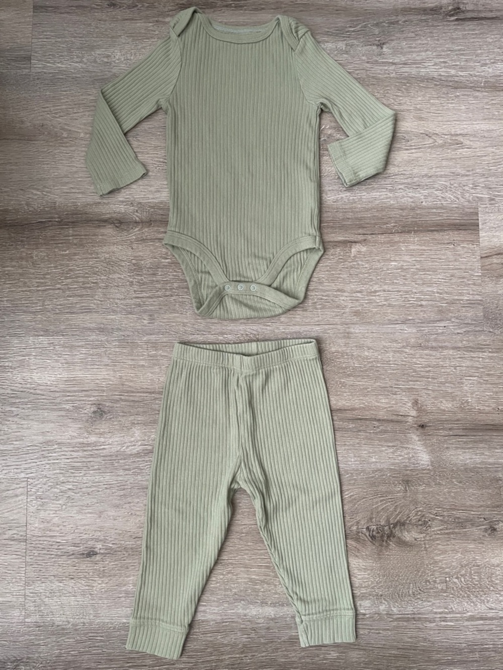 Cloud Island sage green bodysuit and bottoms size 12 months